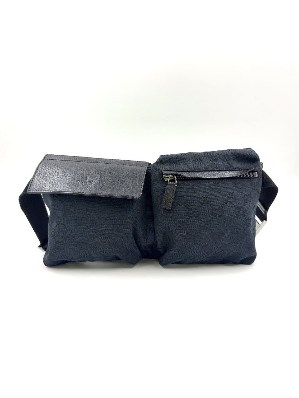 Gucci GG Canvas Leather Black Belt Bag Silver